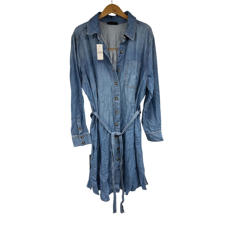 Lane Bryant Women Blue Denim Shirt Dress Long Sleeve Belted 18/20 NWT